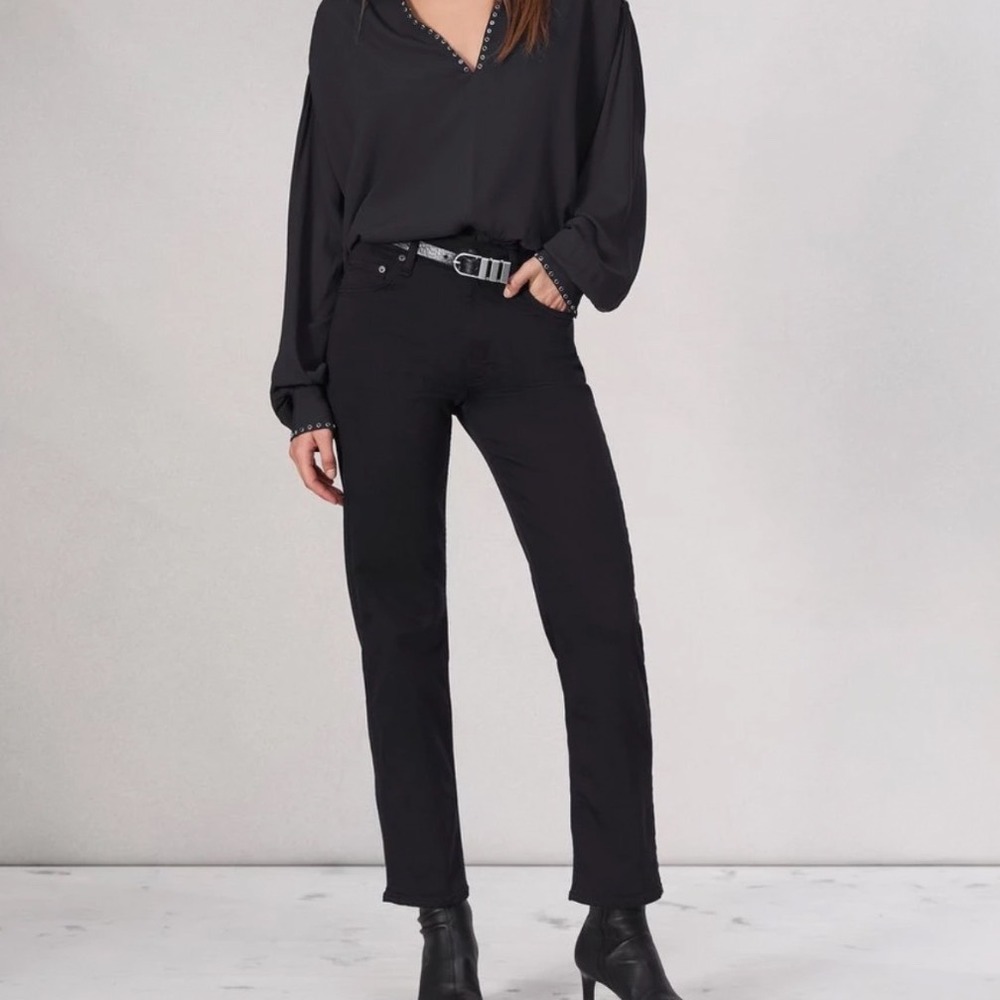 Rag & Bone Harlow Mid Rise Ankle Straight Jeans Black 28